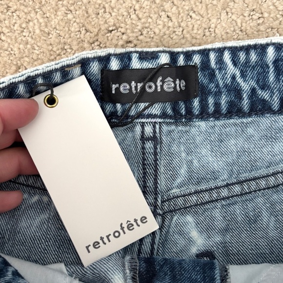 NEW Retrofete Irene Denim Mini Skirt Patchwork Blue Acid Wash Asymmetric Hem XS - Picture 5 of 8